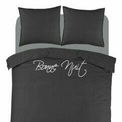 Elegante antraciete dekbedovertrekset met de Franse tekst