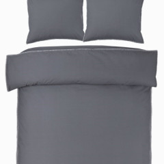 Grijze dekbedovertrekset op een bed, met een zachte textuur en een moderne uitstraling.