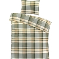 Een bed met een geruite dekbed en kussen, uitnodigend en comfortabel, klaar voor een goede nachtrust.